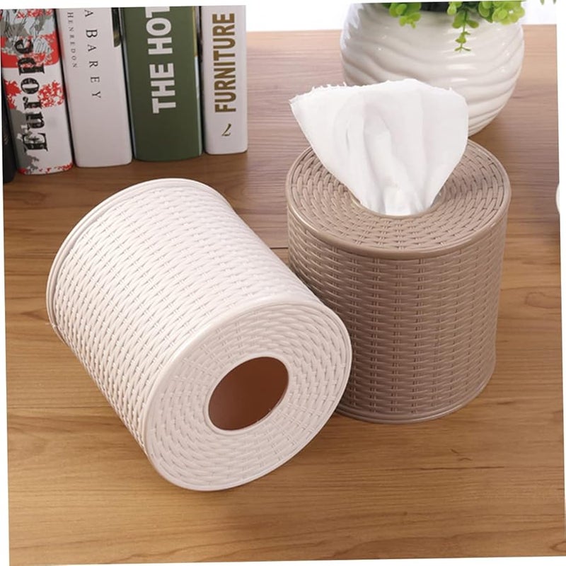 2pcs Vintage Rattan Tissue Holder Storage Case For Car Office Desk Organizer - Image 3