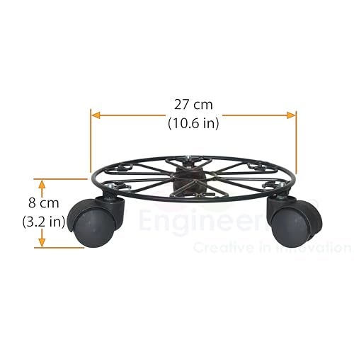 D&V ENGINEERING - Creative in innovation D&V Engineering Heavy Duty Metal Plant Stand with Wheels | 50 kg Load Capacity | Powder Coated Round Black Plant Pot Trolley for Indoor, Outdoor, Balcony & Garden | Pack of 4 - Image 4