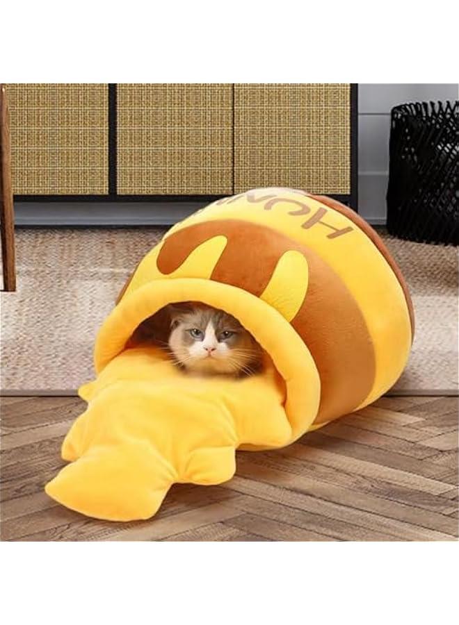 Cat Bed Honey Pot Shape Comfortable Nest Nonslip Bottom Non Slip Cartoon Kennel Pet Cat Bed Removable Cushion Cave Sleeping Bed - Image 5
