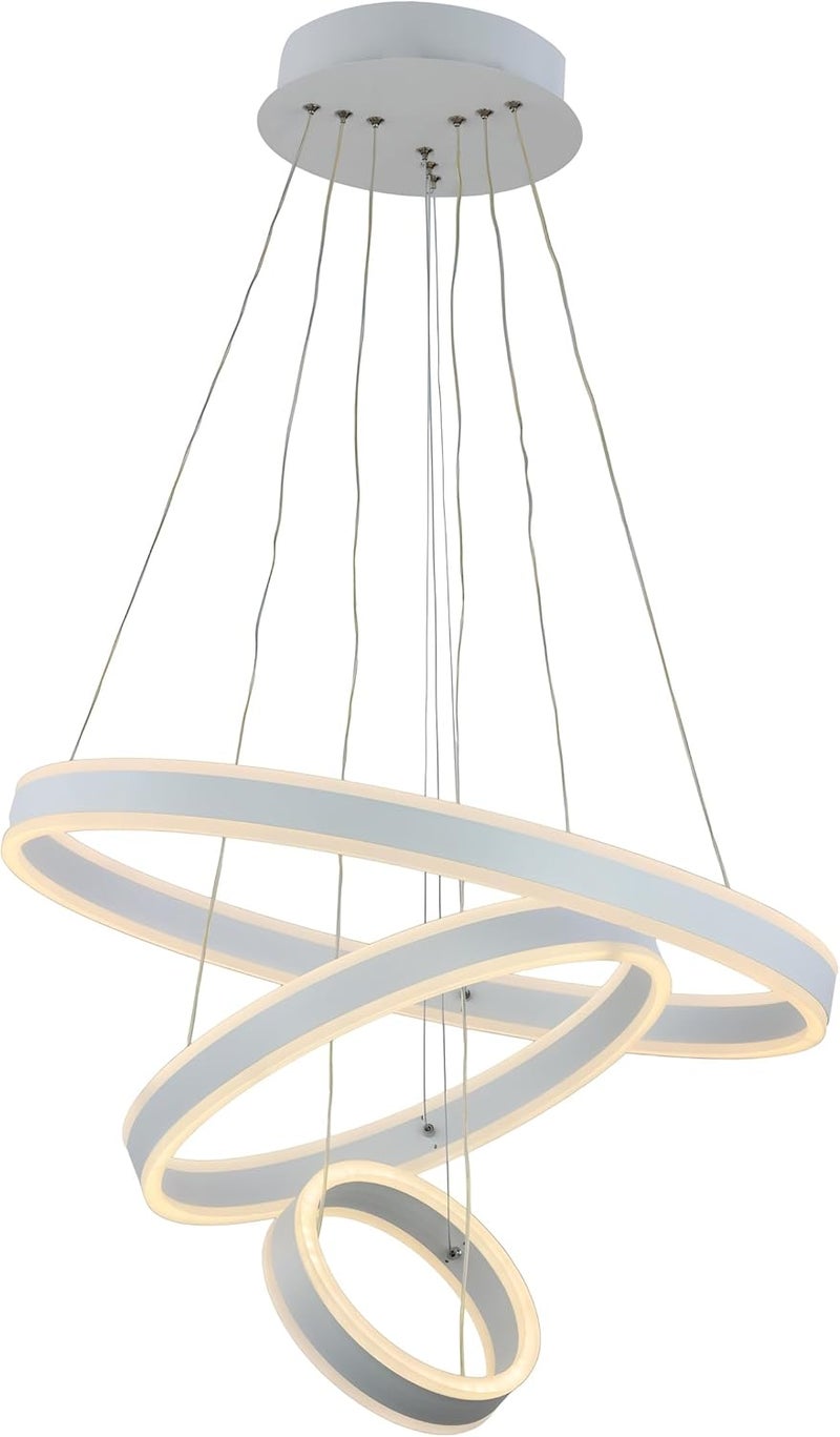 Modern LED Ring Chandelier Pendant Light – Adjustable Hanging Ceiling Lamp with Dimmable Circular Rings for Living Room, Dining Room, Bedroom, Foyer & Office (WHITE, 3 LAYER 60+40+20CM) - Image 1