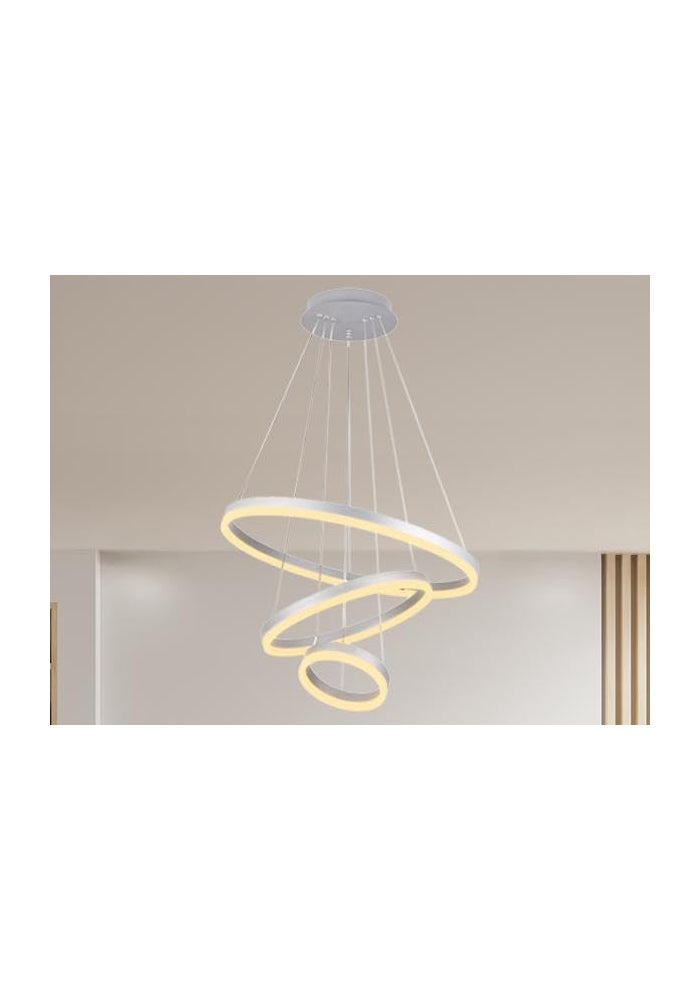 Modern LED Ring Chandelier Pendant Light – Adjustable Hanging Ceiling Lamp with Dimmable Circular Rings for Living Room, Dining Room, Bedroom, Foyer & Office (WHITE, 3 LAYER 60+40+20CM) - Image 2