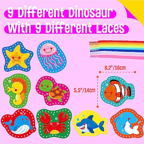 SpriteGru 9 Pieces Kids Lacing Cards Double Sided Sewing Cards in 9 Marine Animal Cards with 9 Colorful Laces Imagination Development Lacing Toys Games for Children Educational and Learning Activity - Image 5
