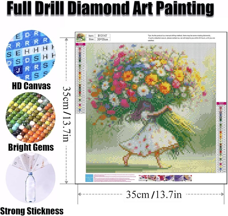 Ekuxom Diamond Art Kits for Adults, 5D Flower Diamond Art Kits Girl, DIY Round Full Drill Diamond Art Flowers Diamond Painting Kits for Adults Gem Art Wall Decor 14x14 inch - Image 2