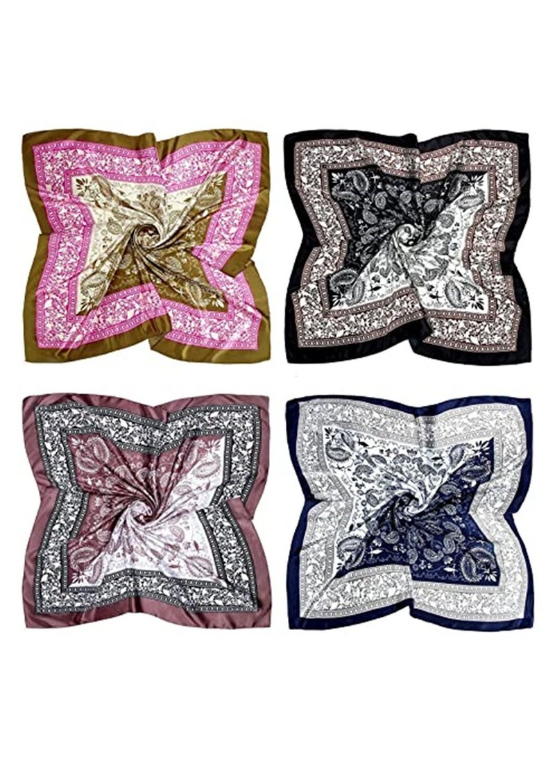 سيوسي عصابة رأس ، 4 قطع 35 بوصة أوشحة رأس من الساتان كبيرة مربعة الشكل ذات ملمس حريري عصابة رأس من الساتان للنساء والفتيات (سلسلة بسيطة) - Image 4