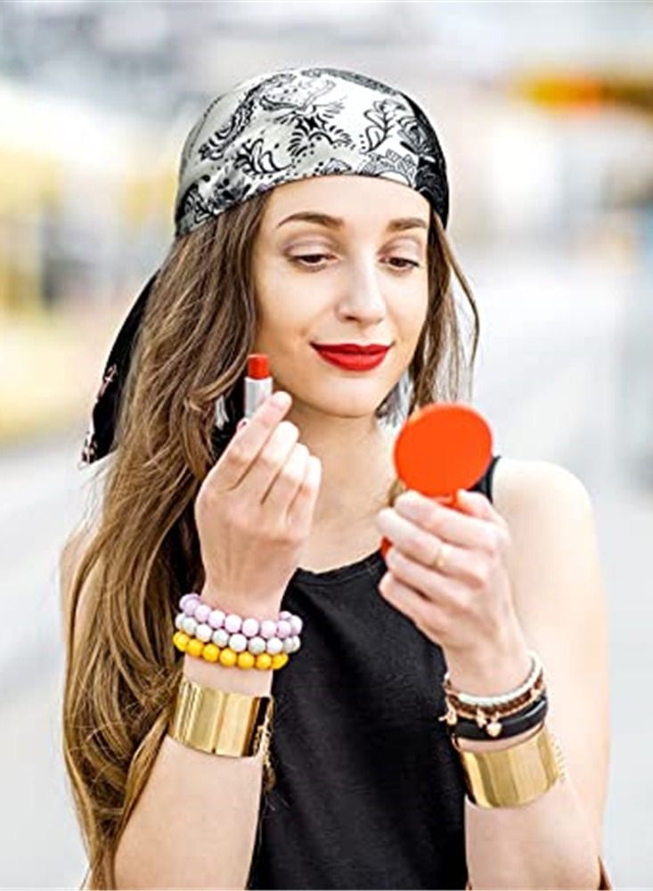 سيوسي عصابة رأس ، 4 قطع 35 بوصة أوشحة رأس من الساتان كبيرة مربعة الشكل ذات ملمس حريري عصابة رأس من الساتان للنساء والفتيات (سلسلة بسيطة) - Image 2