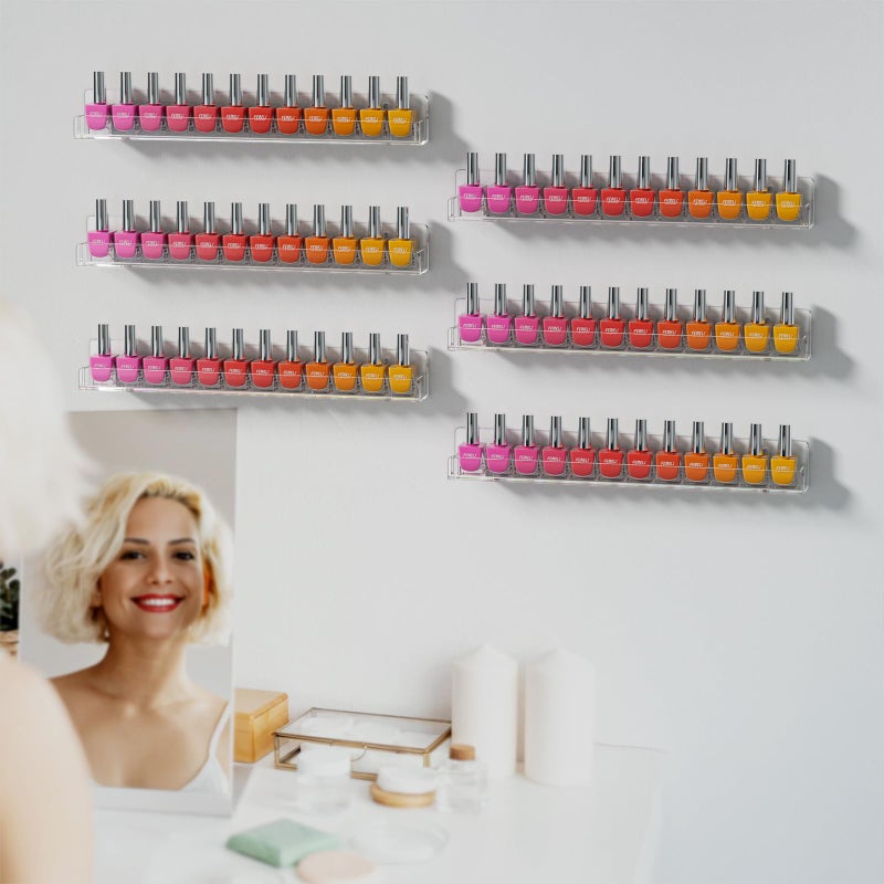 Femeli Acrylic Clear Nail Polish Wall Rack: 12Pcs Organizer Holder Display Shelves - 15 Inch - Image 5