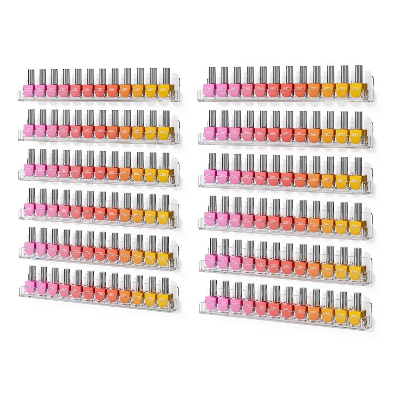 Femeli Acrylic Clear Nail Polish Wall Rack: 12Pcs Organizer Holder Display Shelves - 15 Inch - Image 1