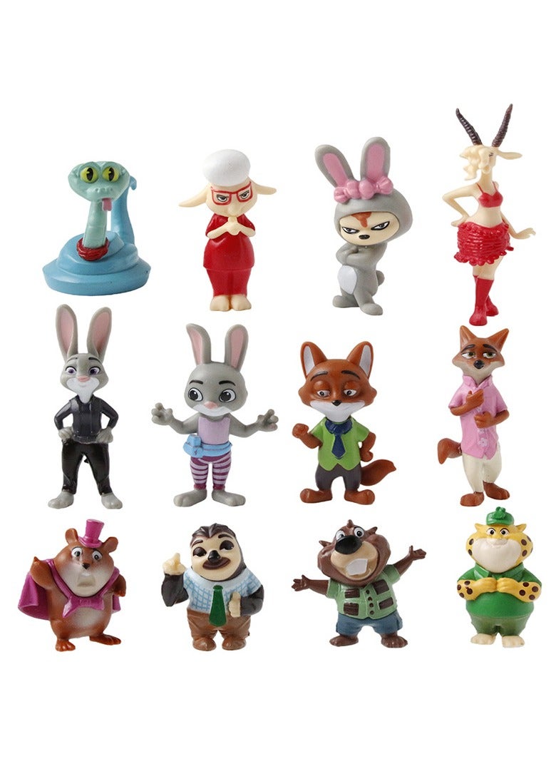 عام **طقم 12 تمثال مصغر من فيلم Zootopia (5-8 سم) - دمى PVC لجودي ونيك، مثالية للأطفال والمعجبين وتزيين المكتب**