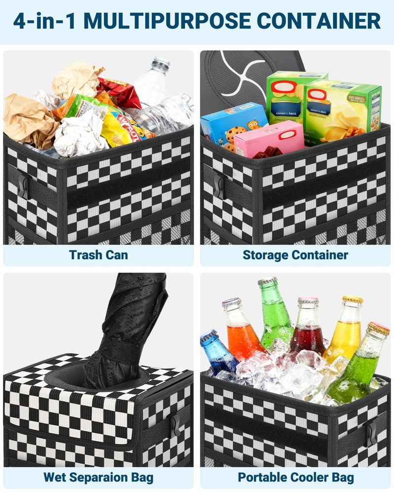 Capolo Car Trash Can with Lid, Leakproof Car Trash Bag Hanging Waterproof Automotive Garbage Can with Storage Pockets Mini Vehicle Trash Bin for Back/Front Seat(Corduroy Black Checkerboard,2.5 Gallon) - Image 5