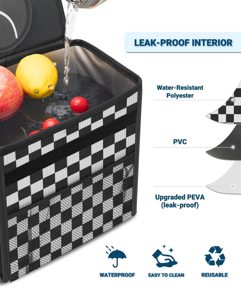 Capolo Car Trash Can with Lid, Leakproof Car Trash Bag Hanging Waterproof Automotive Garbage Can with Storage Pockets Mini Vehicle Trash Bin for Back/Front Seat(Corduroy Black Checkerboard,2.5 Gallon) - Image 4