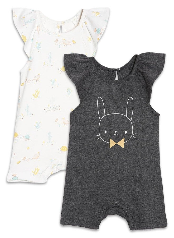 Broon Boys & Girls Black and White Printed Rompers | Premium Organic Cotton | Short Sleeves with Allover Print | Infant Wear | Skin Friendly | Chemical Free | Pack of 2 - Image 1