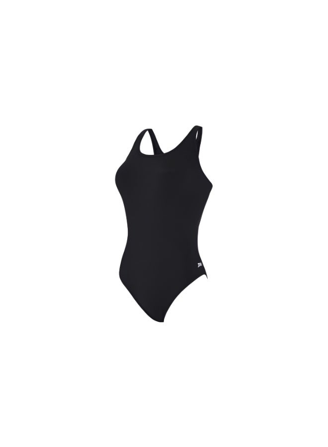 Zoggs Cottesloe Powerback OnePiece Swimsuit Black | Sustainable Ecolast+ Fabric, 100% Chlorine Proof, UPF50+, Shelf Bra, Medium Leg Coverage, Quick Dry, Supportive Fit for Swim Training | 462510-BK32 - Image 1