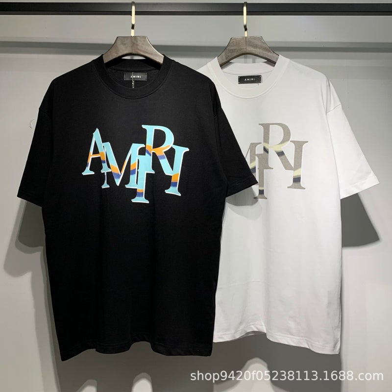 2024 Spring And Ami Letter Staggered Logo Printed Short-Sleeved T-Shirt For Men And Women, One Piece Delivery - Image 2