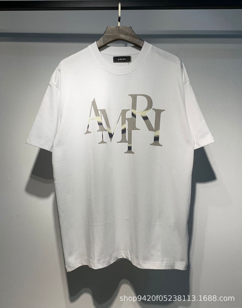 2024 Spring And Ami Letter Staggered Logo Printed Short-Sleeved T-Shirt For Men And Women, One Piece Delivery - Image 1