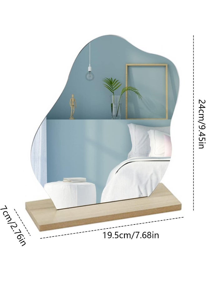 TPGP Acrylic Makeup Mirror Frameless Table Mirror Decorative Irregular Mirror Small With Wooden Base Cosmetic Table Mirror For Bedroom Living Room Hotels Room Decoration Aesthetic - Image 3