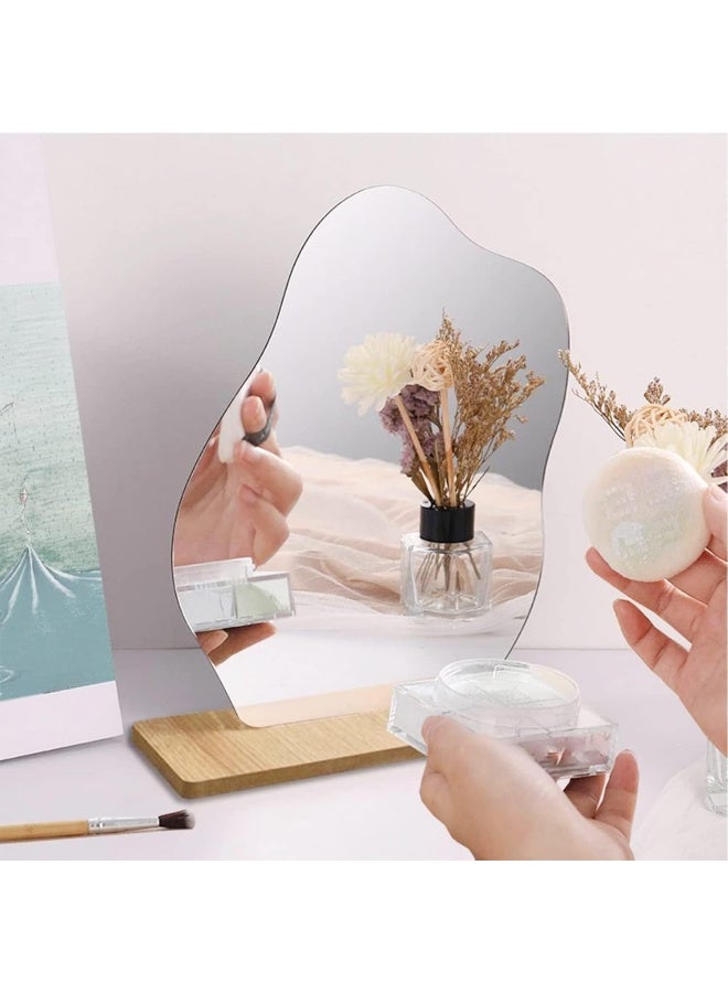 TPGP Acrylic Makeup Mirror Frameless Table Mirror Decorative Irregular Mirror Small With Wooden Base Cosmetic Table Mirror For Bedroom Living Room Hotels Room Decoration Aesthetic - Image 5