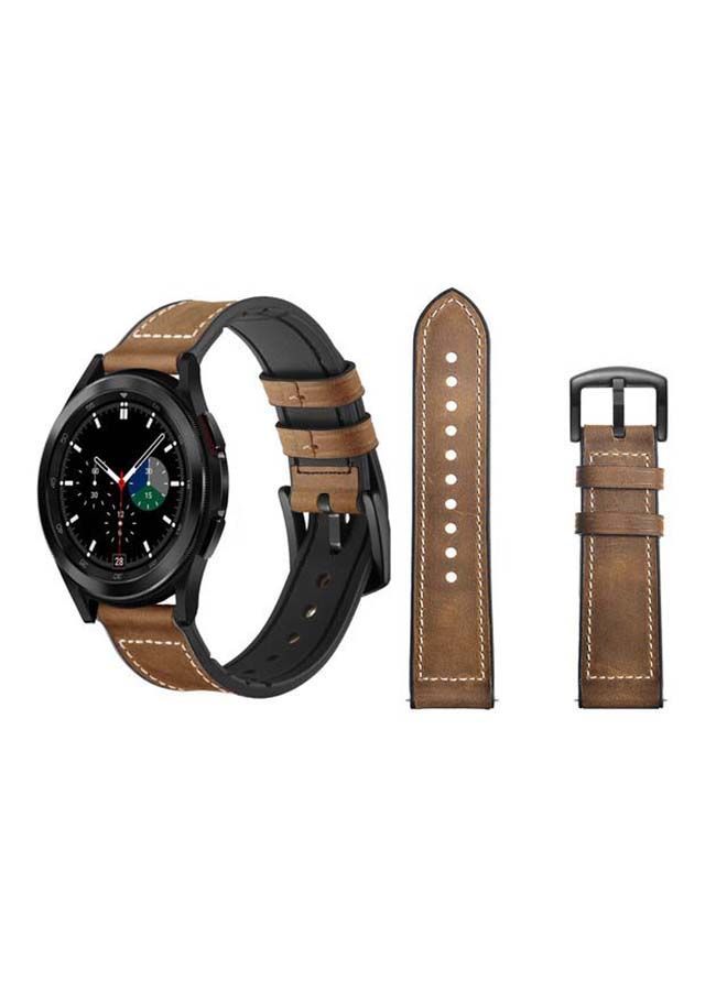 NIBEMINENT Genuine Leather Replacement Band For Samsung Galaxy Watch4 42/46mm Rough Brown - Image 1