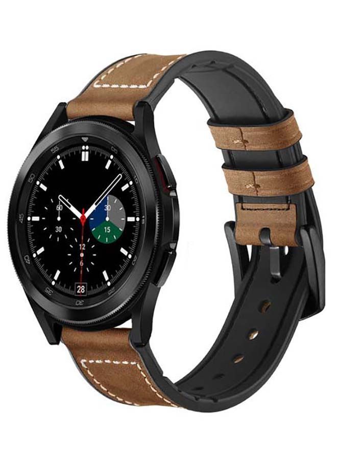 NIBEMINENT Genuine Leather Replacement Band For Samsung Galaxy Watch4 42/46mm Rough Brown - Image 2
