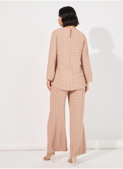 Styli Dobby Longline Top & Wide Leg Pants Modest Set  - Image 4
