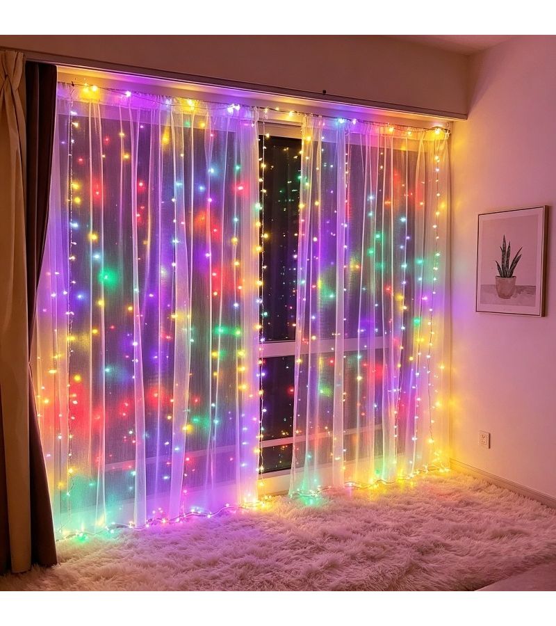 USB Powered Curtain String Lights 200 LED Polychromatic Remote Control With 8 Modes For Wedding Party Home Bedroom New Year Decoration - Image 1