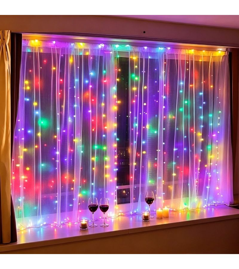 USB Powered Curtain String Lights 200 LED Polychromatic Remote Control With 8 Modes For Wedding Party Home Bedroom New Year Decoration - Image 3