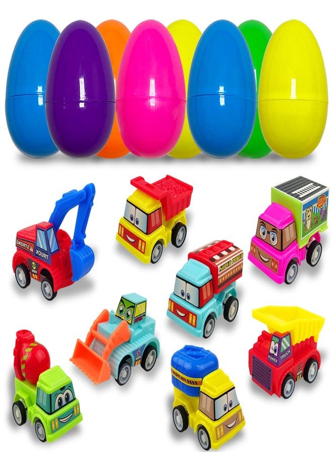 JoFAN 8 Pack Prefilled Plastic Easter Eggs with Pull Back Engineering Cars Toys Inside for Kids Boys Girls Toddlers Easter Basket Stuffers Gifts Party Favors - Image 1