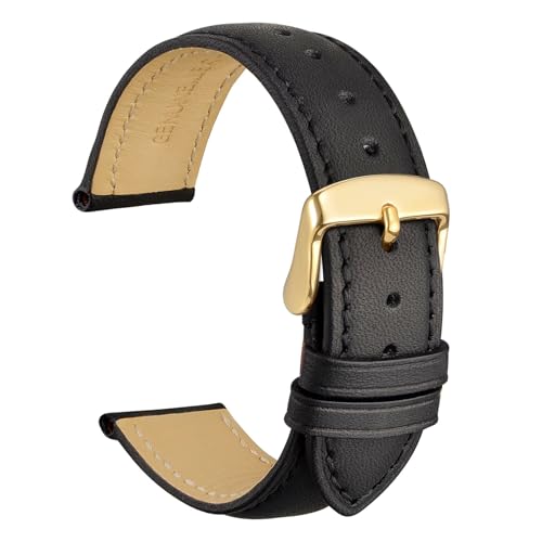 WOCCI 20mm Vintage Leather Watch Band for Men and Women, Gold Buckle (Black) - Image 1