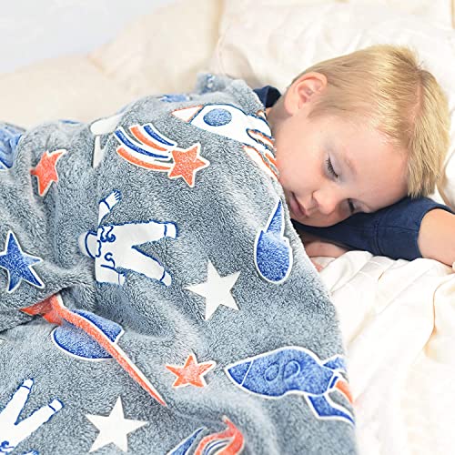 BLiSS HUES Glow in The Dark Blanket Gifts for Toddler Kids Teen Girls|Bedroom Décor, Lightweight Throw Blankets|Soft Cozy Fluffy Luminous Throw Blanket - Grey Rocket - Image 5