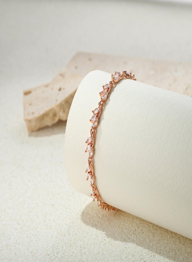 FANZE Cubic Zirconia Wedding Bridal Bracelet for Brides, Bridesmaids, Rose Gold Tennis Bracelet for Wedding, Prom, Party, Jewelry Gifts - Image 5