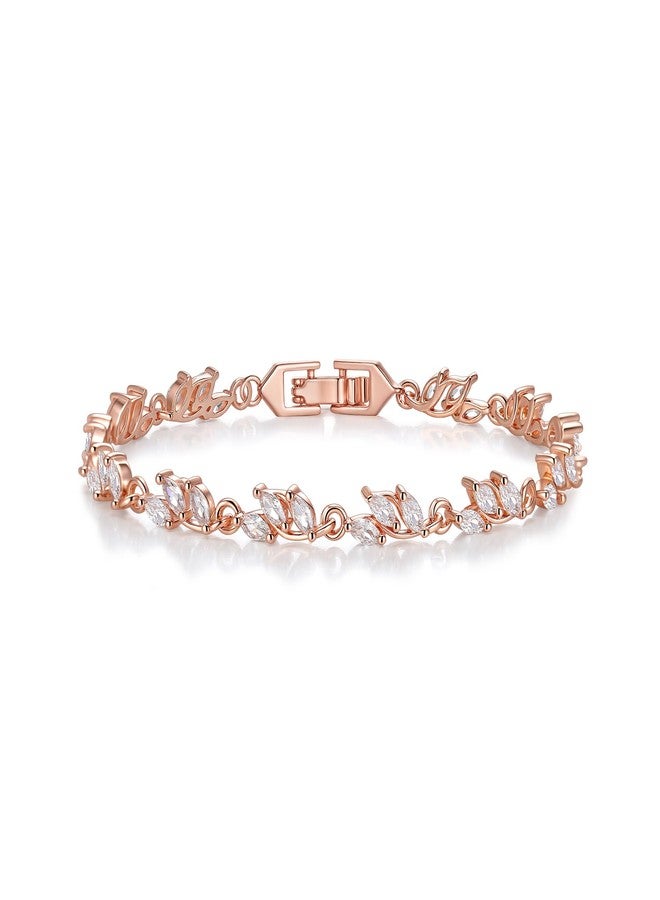 FANZE Cubic Zirconia Wedding Bridal Bracelet for Brides, Bridesmaids, Rose Gold Tennis Bracelet for Wedding, Prom, Party, Jewelry Gifts - Image 1