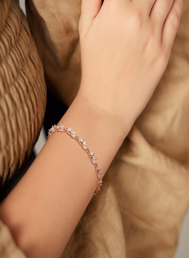 FANZE Cubic Zirconia Wedding Bridal Bracelet for Brides, Bridesmaids, Rose Gold Tennis Bracelet for Wedding, Prom, Party, Jewelry Gifts - Image 3