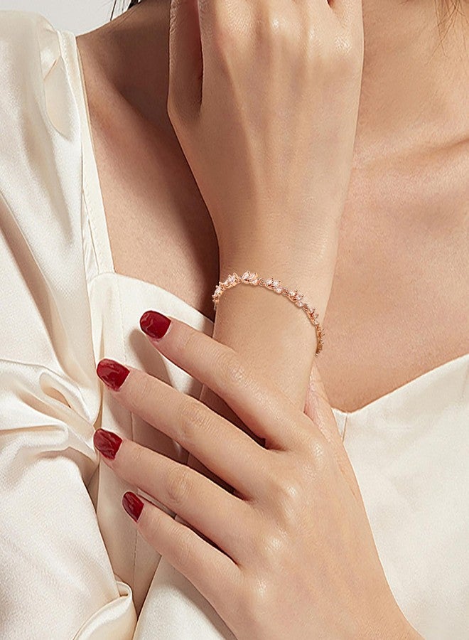 FANZE Cubic Zirconia Wedding Bridal Bracelet for Brides, Bridesmaids, Rose Gold Tennis Bracelet for Wedding, Prom, Party, Jewelry Gifts - Image 2
