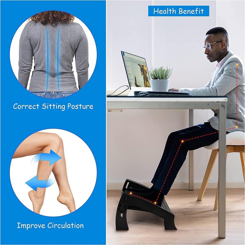 Snailax Snailax Adjustable Foot Rest for Office Chair with Massage Texture and Roller Ergonomic Footrest Under Desk with 6 Heights Leg Resting Stool for Home Office Table and Sofa BLACK  - Image 3