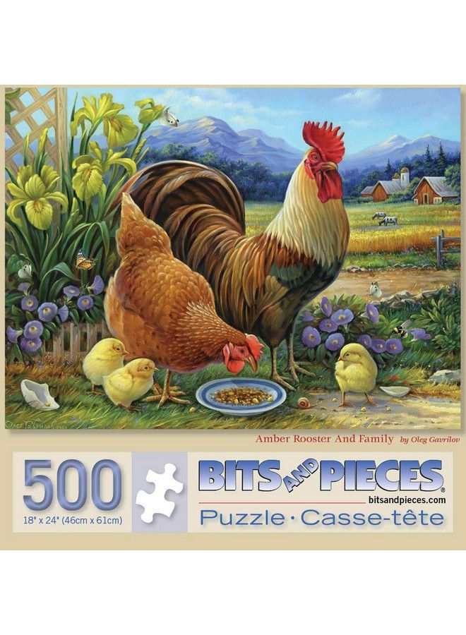 Bits and Pieces 500 Piece Jigsaw Puzzle For Adults 18" X 24" Amber Rooster And Family 500 Pc Hen Chicks Lunch Farm Country Flower Barn Jigsaw By Artist Oleg Gavrilov - Image 3