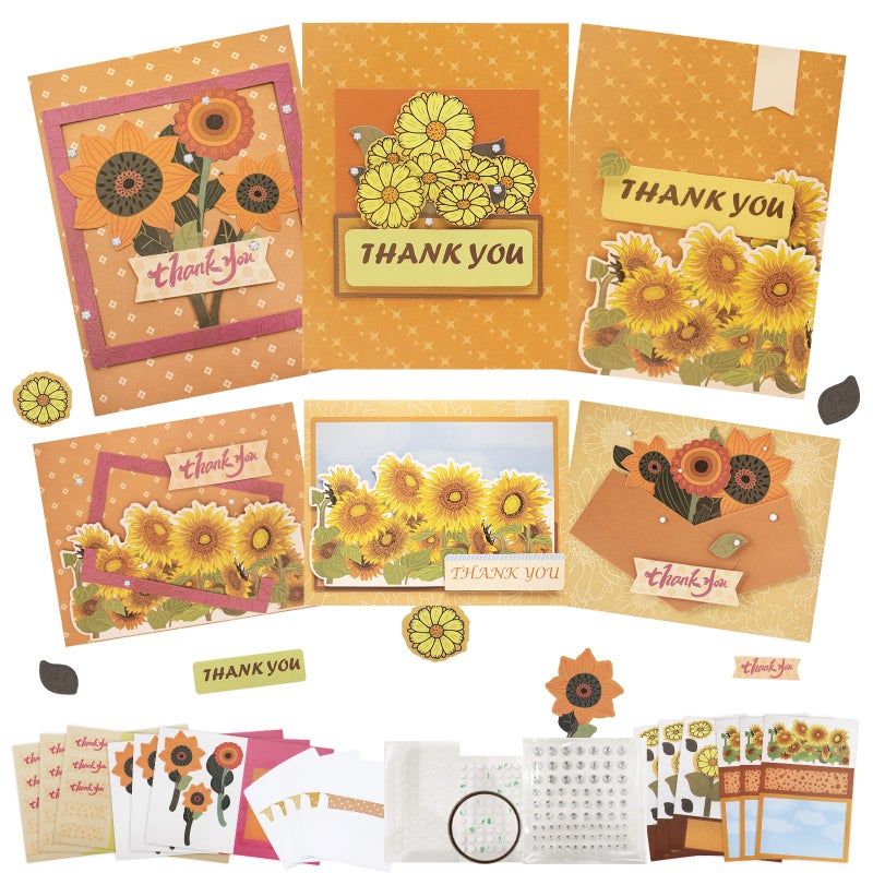 CREATIVETREES Card Making Kits Greeting Cards DIY Sunflower Thank You Cards with Envelopes, 9 Sets, Includes Wedding Thank You Cards, Sunflower Birthday Cards - Image 1