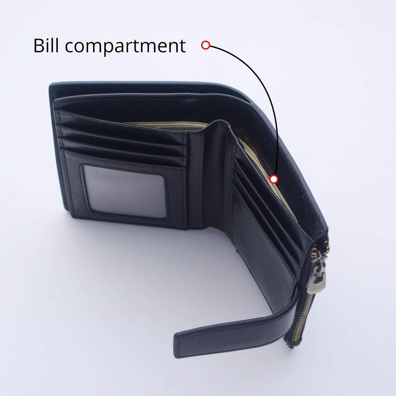 Bveyzi محفظة بيفيزي النسائية الصغيرة من الجلد مع حماية RFID بجيب سحاب، تحتوي على فتحات بطاقات ائتمان للسيدات مع نافذة هوية (أسود) - Image 5