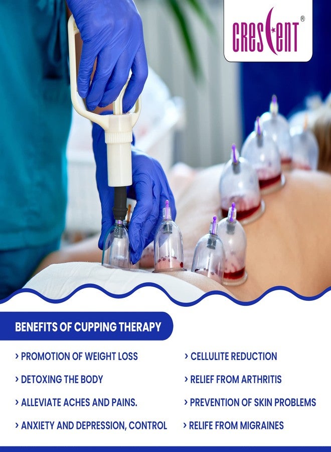 Crescent Hijama Set| Cupping Therapy Kit| Hijama Cupping Set with Pump and 18 Cups (3 Pair, Size 1-6), 1 Black Pump - Image 4