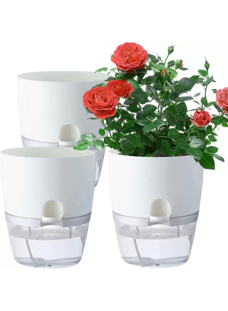 THUGFIT Self Watering Planter Pots, 4 Pack African Violet Pots for Indoor Outdoor Windowsill Gardens, Self Aerating, High Drainage, Deep Reservoir Mini Self-Watering Pots (Set of 4) – Modern White High-Gloss Planters for Workstations, TV Shelves, and Home Decor