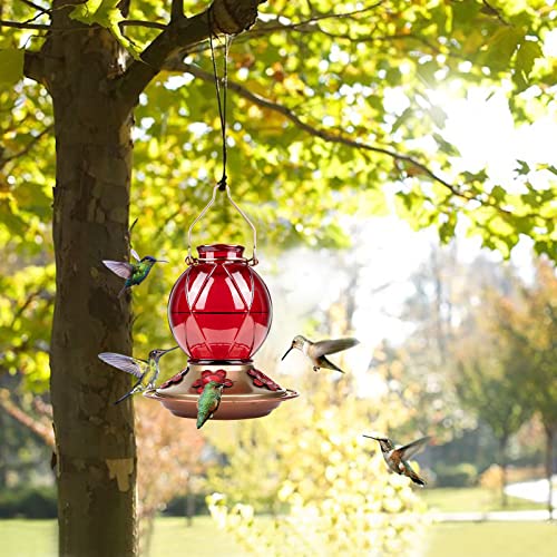BOLITE Hummingbird Feeder, Glass Hummingbird Feeder for Outdoors, Meshy Texture Ball Shape Bottle, 20 Ounces, Red, Birthday Gifts for Women Men, Gifts for Mom Dad - Image 2