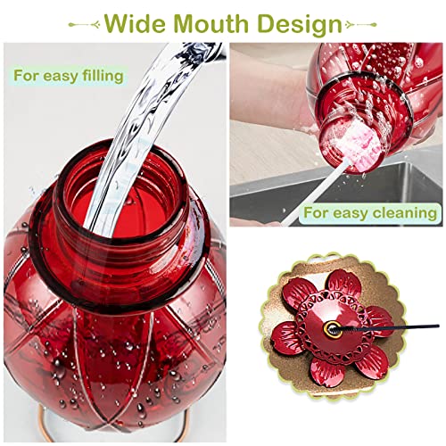 BOLITE Hummingbird Feeder, Glass Hummingbird Feeder for Outdoors, Meshy Texture Ball Shape Bottle, 20 Ounces, Red, Birthday Gifts for Women Men, Gifts for Mom Dad - Image 5
