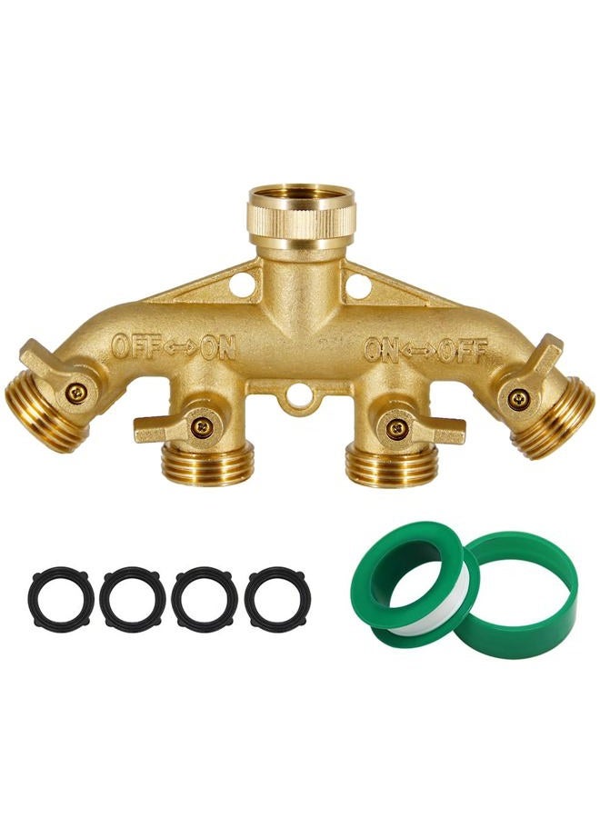 Triumpeek 4 Way Brass Hose Splitter, Heavy Duty 4-Way Garden Hose Connector 3/4 Inch, Solid 4 Way Hose Adapter - Image 1