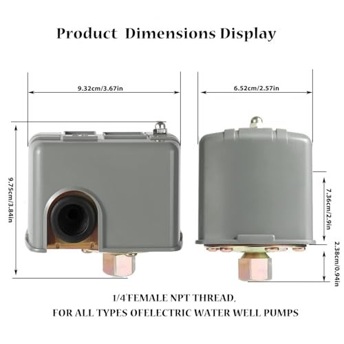 YSD Pressure Switch for Well Pump, 40-60PSI, Adjustable Differential, 1/4" NPT, Automatic, Grey - Image 2