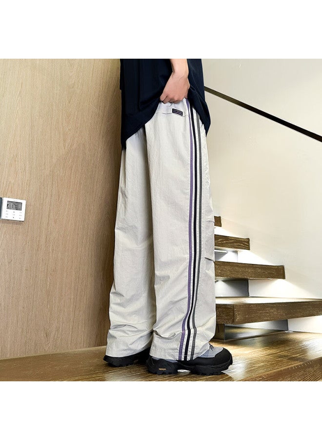 Dingfengbaoluo American-style Cargo Pants For Men, Autumn Loose-fitting Fashionable Versatile Draping Wide-leg Straight Casual Trousers Gk32 White-gray 3XL - Image 5