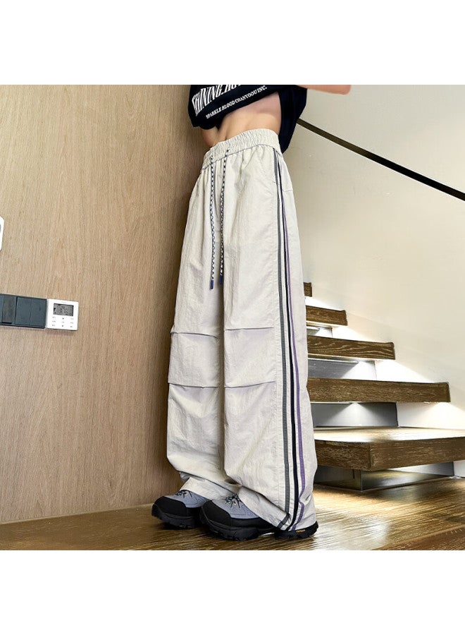 Dingfengbaoluo American-style Cargo Pants For Men, Autumn Loose-fitting Fashionable Versatile Draping Wide-leg Straight Casual Trousers Gk32 White-gray 3XL - Image 2