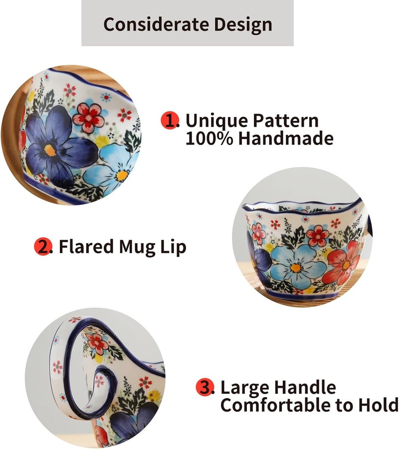 ALMA 18oz Microwavable Soup Bowl with Loop Handle, Handpainted Decorative Mug Big Handle, Ceramic Soup bowl for Mother, Cereal Bowl Great for Fruits, Chili, Stew, Ice cream - Image 4