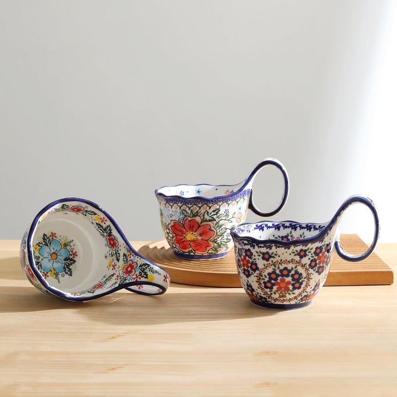 ALMA 18oz Microwavable Soup Bowl with Loop Handle, Handpainted Decorative Mug Big Handle, Ceramic Soup bowl for Mother, Cereal Bowl Great for Fruits, Chili, Stew, Ice cream - Image 2