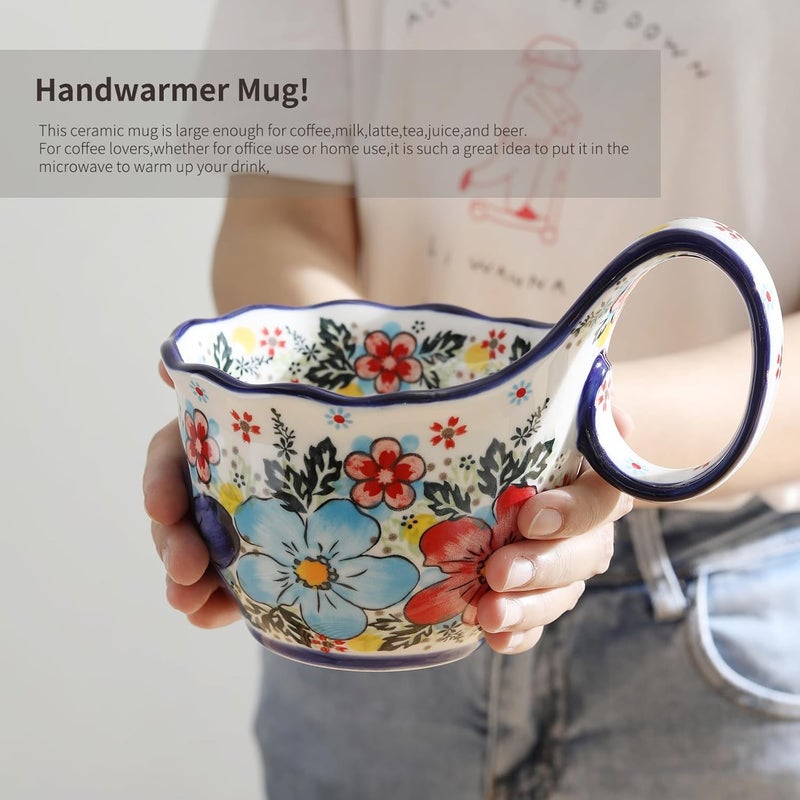 ALMA 18oz Microwavable Soup Bowl with Loop Handle, Handpainted Decorative Mug Big Handle, Ceramic Soup bowl for Mother, Cereal Bowl Great for Fruits, Chili, Stew, Ice cream - Image 5