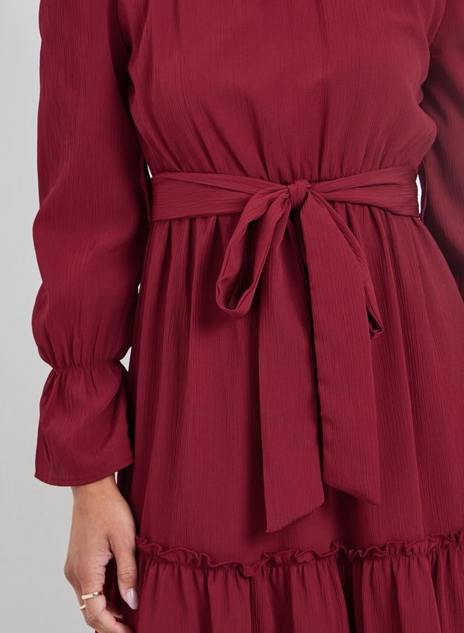 Styli Maroon Off Shoulder Tiered Maxi Dress - Image 4
