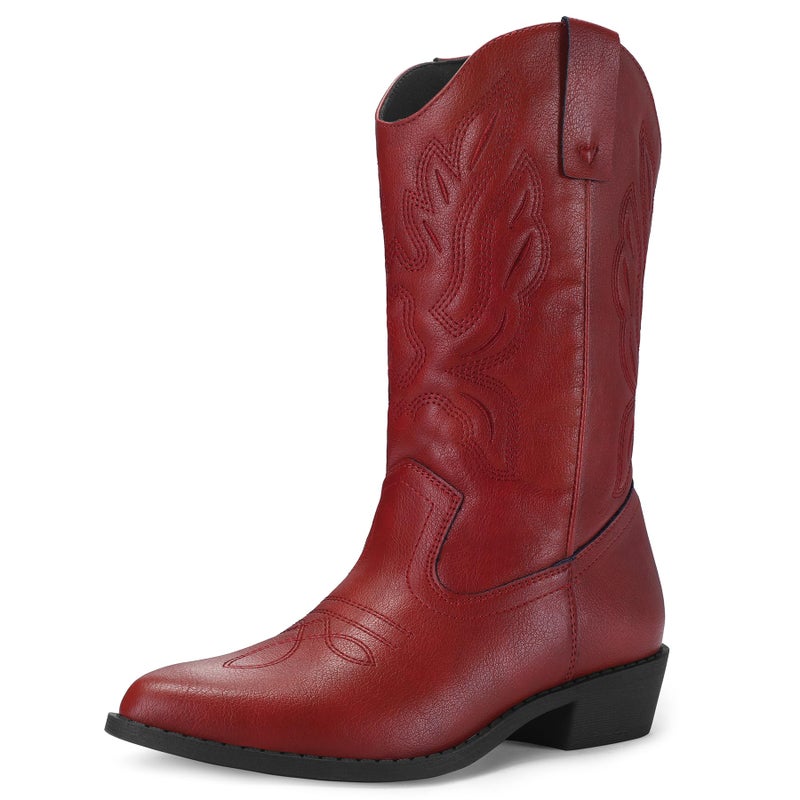 mysoft Women's Western Cowboy Boots Embroidered Mid-Calf Pointed Toe Cowgirl Boot - Image 1
