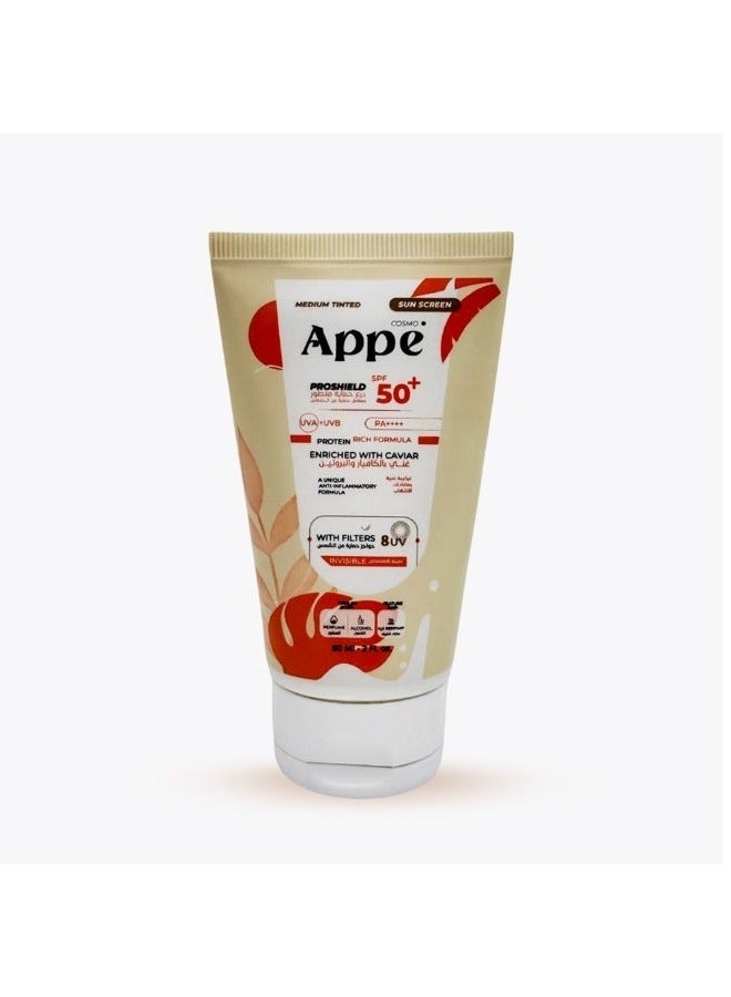 كوزمو ابي   كوزمو آبي بروشيلد صن بلوك بعامل حماية SPF 50+ وتغطية متوسطة (برونز) 60 مل - غني بخلاصة الكافيار - حماية UVA/UVB PA++++ - لمسة كريم أساس برونزية صحية - Image 1